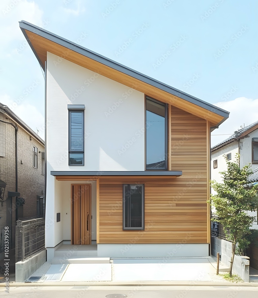 Modern Minimalist House with Wood Siding and Angled Roof