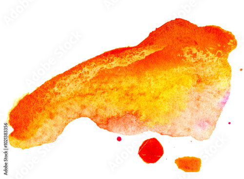 Vivid orange and yellow watercolor splash blending into stunning hues, showcasing an artistic abstraction of sunlight dancing across a canvas