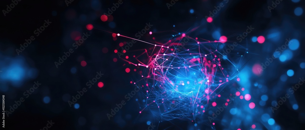 Vibrant abstract background showcasing colorful nodes and connections in a digital universe of energy and motion. Vibrant abstract background showcasing colorful nodes and connections in a digital universe of energy and motion.
