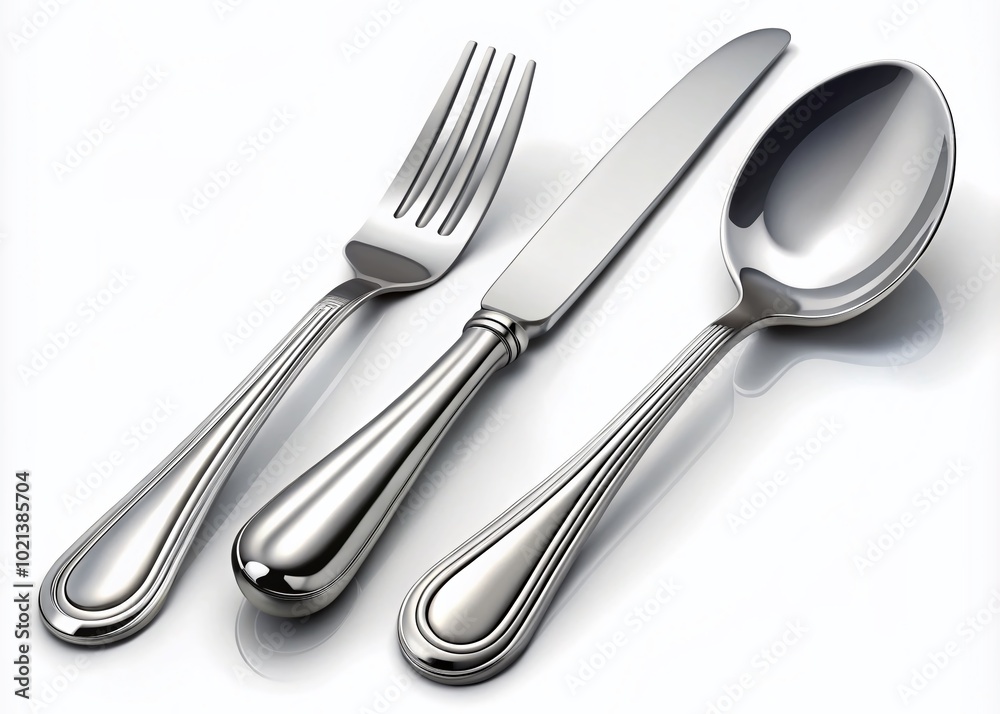 Elegant Silverware Set Featuring Spoon, Fork, and Knife Perfect for Dining and Culinary Presentations Elegant Silverware Set Featuring Spoon, Fork, and Knife Perfect for Dining and Culinary Presentations