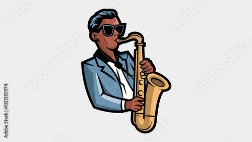 Cool Jazz Saxophonist Illustration Musician Playing Saxophone