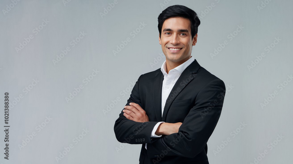 Confident Businessman Portrait Smiling Arms Crossed Professional Suit White Background Confident Businessman Portrait Smiling Arms Crossed Professional Suit White Background
