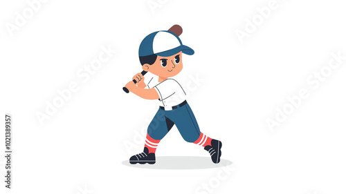 Young Baseball Player Swinging Bat Cartoon Illustration