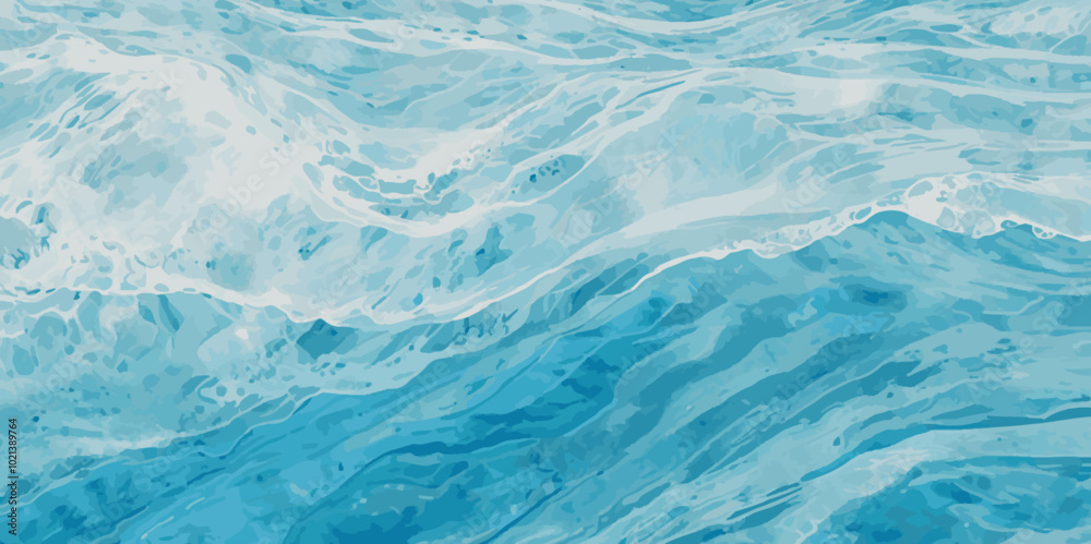 Obraz premium Vector ocean watercolor soft blue and white wavey curve line background. Blue water ocean sea wave seamless background.