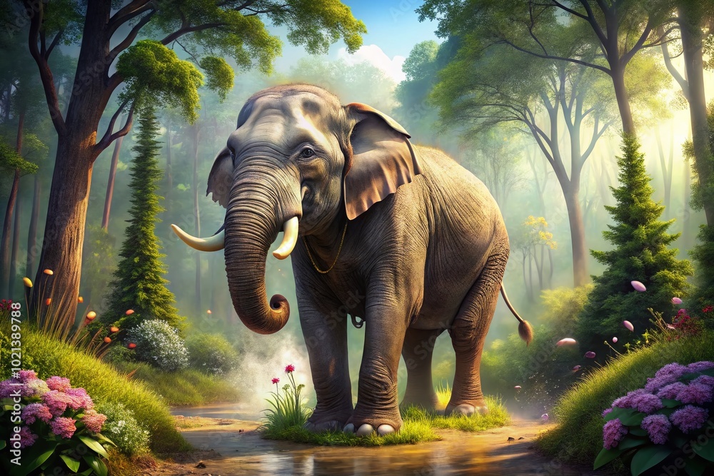 Fototapeta premium Elephant in Natural Habitat Engaging in Defecation, Showcasing Wildlife Behaviors and Ecology