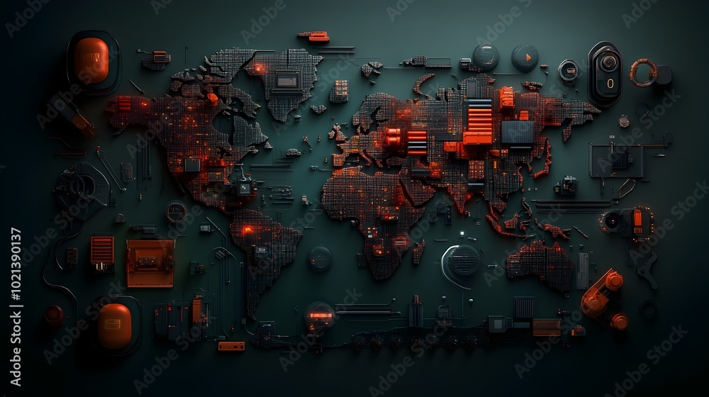 Obraz premium Innovative AI powered global logistics network harnessing detailed mapping to track complex container ship movements and manage intricate international distribution workflows