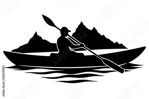 kayaking | vector silhouette illustration on white background