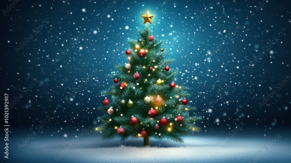 Christmas Tree With Baubles And Blurred Shiny Lights Christmas Tree With Baubles And Blurred Shiny Lights
