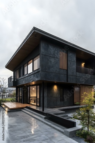 Modern Black House Exterior With Wooden Accents