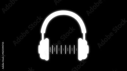 headphones icon animation. white color headphones sign looped animation. in black background.