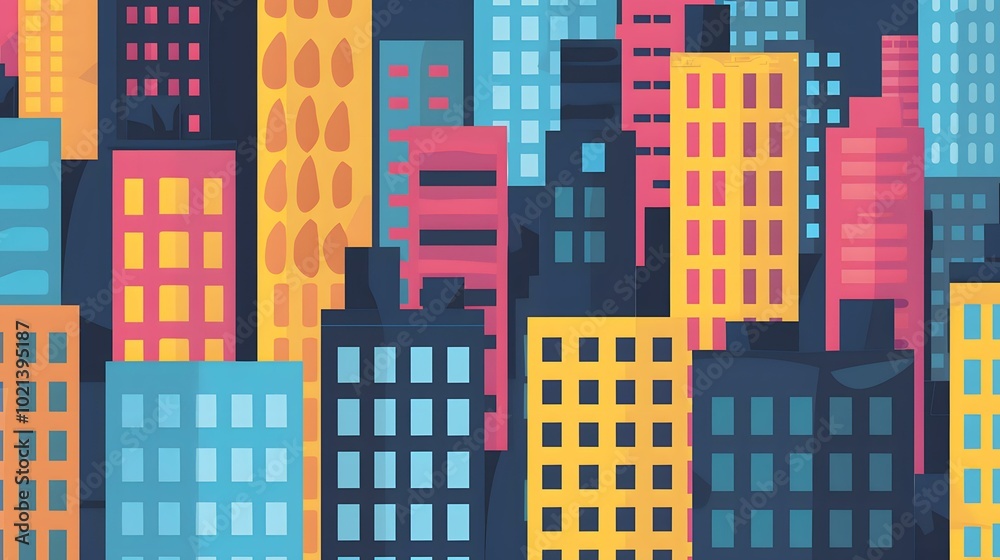 Colorful Cityscape With Flat Design Buildings Colorful Cityscape With Flat Design Buildings