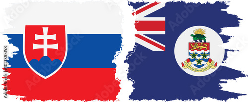 Cayman Islands and Slovakia grunge flags connection, vector photo