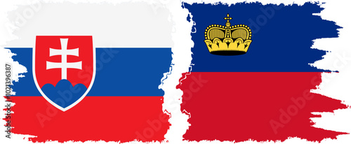 Liechtenstein and Slovakia grunge flags connection, vector
