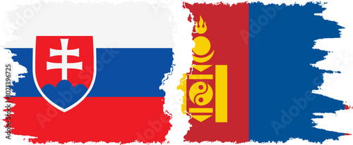 Canvas Print Mongolia and Slovakia grunge flags connection, vector