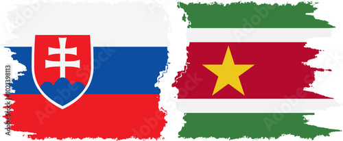 Photography Suriname and Slovakia grunge flags connection, vector