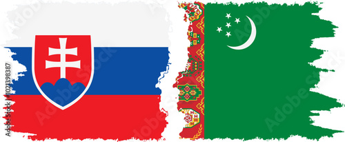 Canvas Print Turkmenistan and Slovakia grunge flags connection, vector