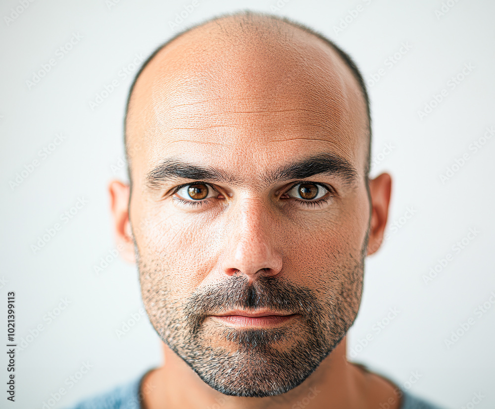 Obraz premium A man with a shaved head and a beard