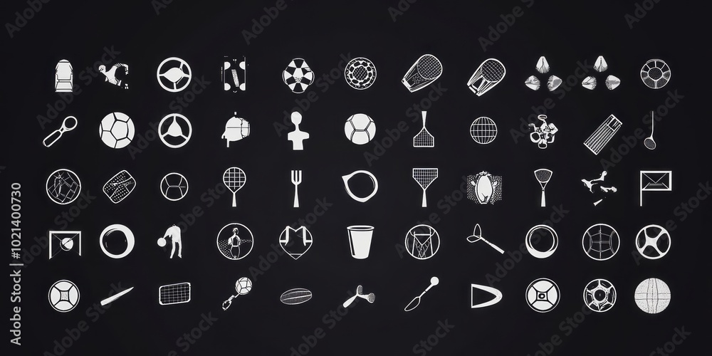 vector sport icons on black backround