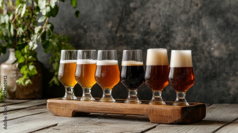 A Variety of Craft Beers on a Wooden Tray A Variety of Craft Beers on a Wooden Tray