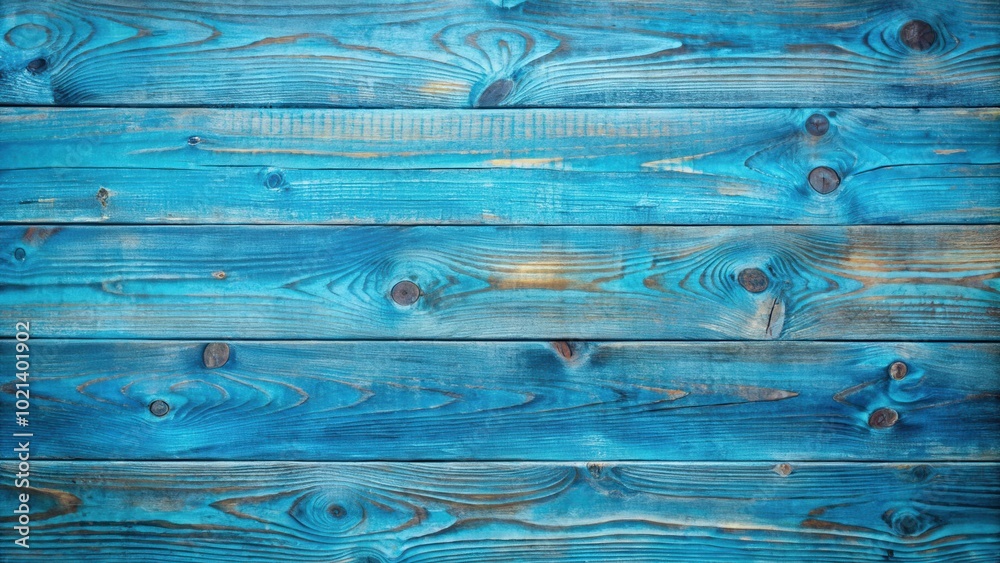 Naklejka premium Distressed Blue Wooden Planks with Visible Grain and Knots