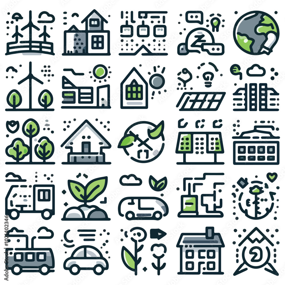 Fototapeta premium Sustainable Living Icons Representing Green Technology and Energy