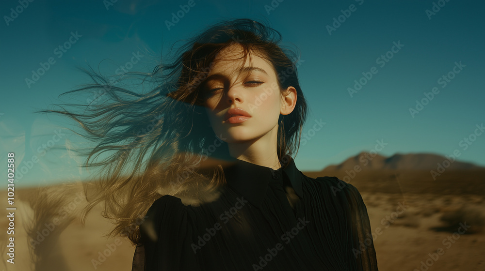 Woman in Desert with Windblown Hair Woman in Desert with Windblown Hair