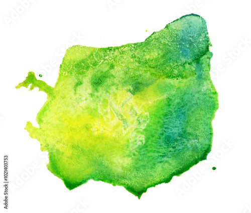 An abstract watercolor splash of vibrant greens and yellows resembling nature, capturing the essence of a sunny day and lush landscapes in artistic expression