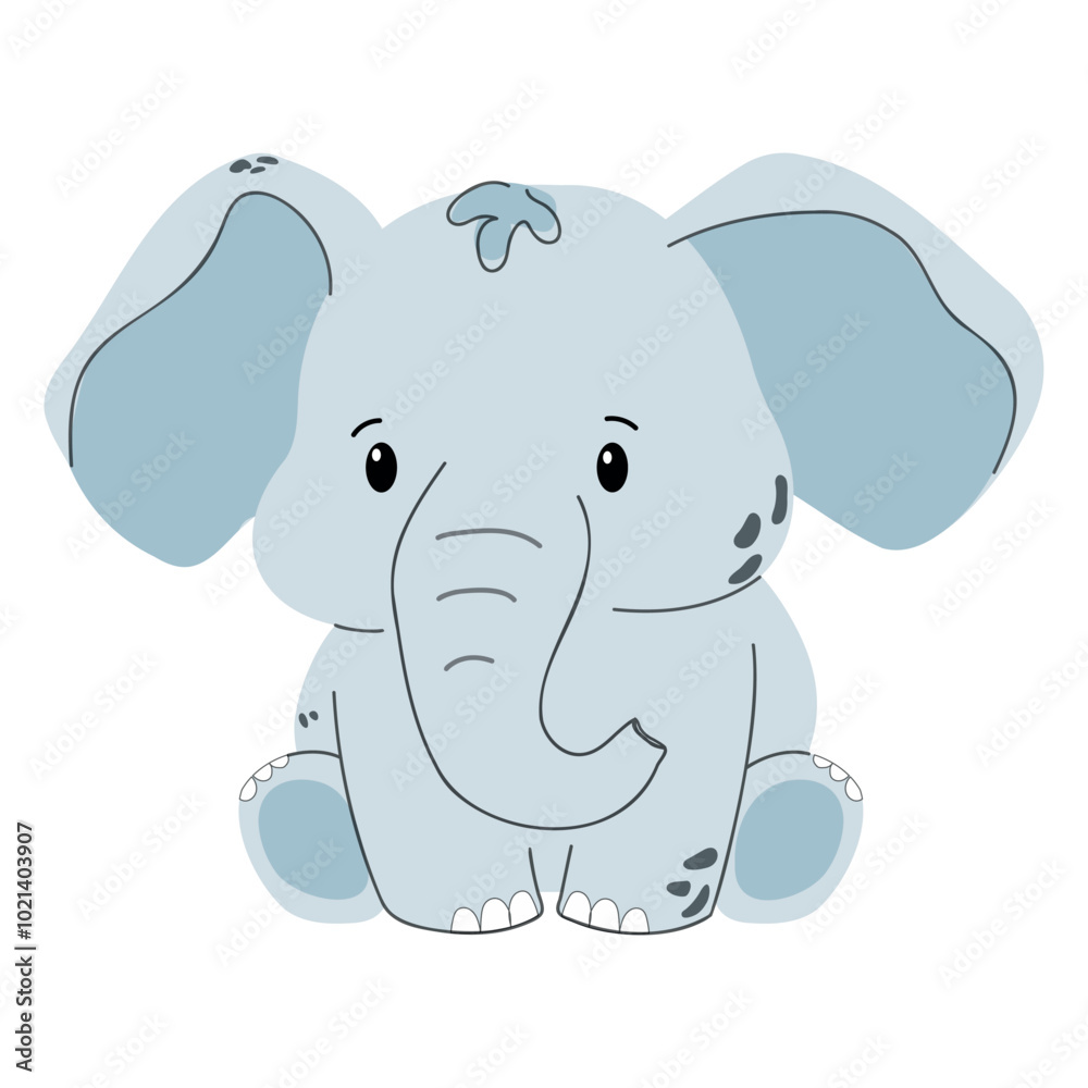 Obraz premium Cute cartoon Elephant vector childish illustration in flat style. Safari children’s animal for baby poster, greeting card and baby design, clothes