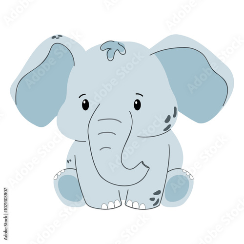 Cute cartoon Elephant vector childish illustration in flat style. Safari children’s animal for baby poster, greeting card and baby design, clothes