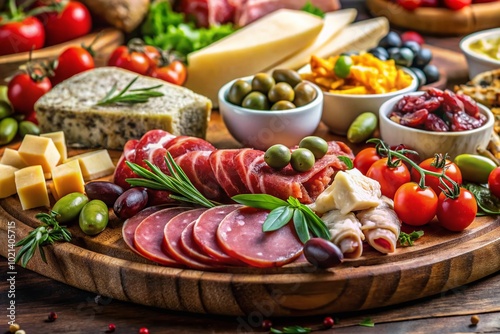 Exquisite Antipasto Board with Assorted Meats, Cheeses, Olives, and Fresh Vegetables for Sharing