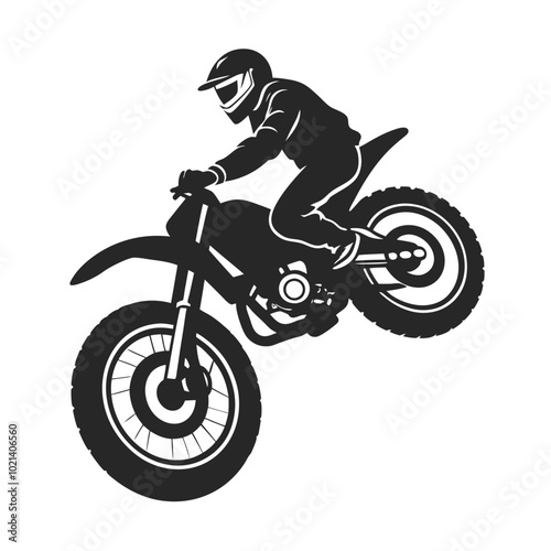 Motocross Biker Silhouette Wheelie Illustration.
Dynamic Dirt Bike Rider Silhouette Art.
Motocross Rider Performing a Wheelie.