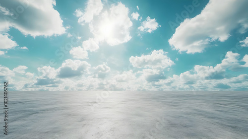 White Cloudy Sky with Concrete Floor Background