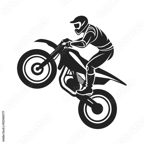 Motocross Biker Silhouette Wheelie Illustration.
Dynamic Dirt Bike Rider Silhouette Art.
Motocross Rider Performing a Wheelie.