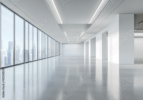 Modern Empty Office Space with Large Windows and City View