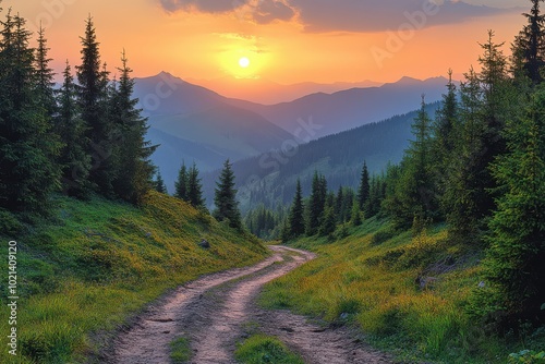 Sunset over a Mountain Road