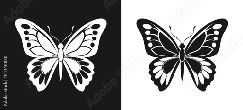 Butterfly black and white silhouette vector illustration