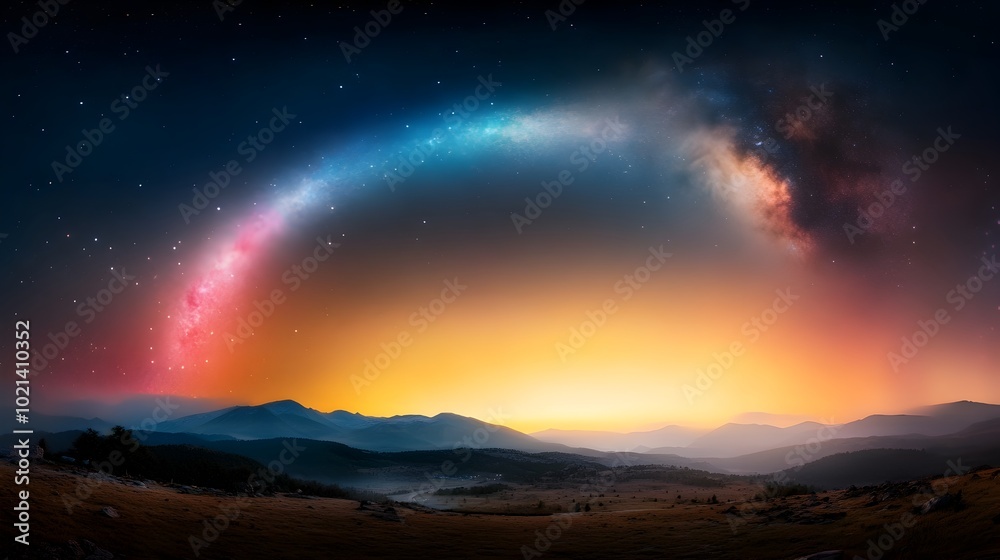 Fototapeta premium Mesmerizing Starry Night Sky with Swirling Galaxies and Ethereal Luminescence in Remote Mountain Setting Dreamlike Clarity of Deep Celestial Panorama Captured through Long Exposure Photography