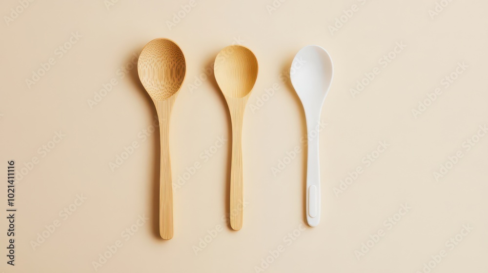 Variety of Wooden and Plastic Cooking Spoons Variety of Wooden and Plastic Cooking Spoons