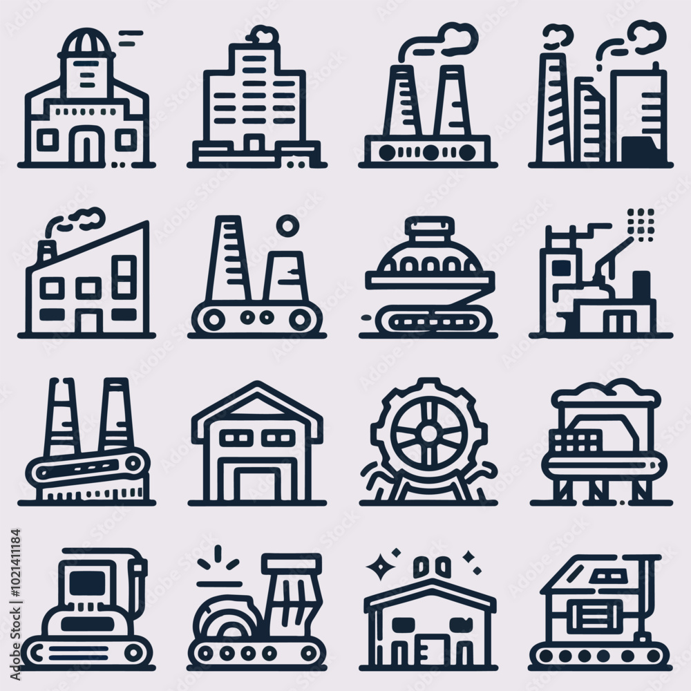 Fototapeta premium Collection of Industrial Factory Icon Illustrations