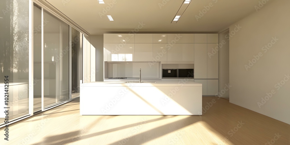 Modern Minimalist Kitchen Interior Design with White Cabinets and Island Modern Minimalist Kitchen Interior Design with White Cabinets and Island