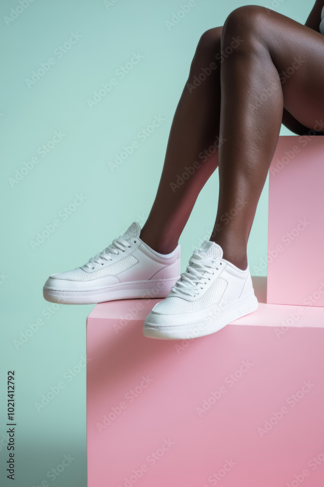 Legs of an athletic woman standing on color background Legs of an athletic woman standing on color background