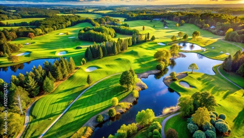 Wallpaper Mural Aerial View of a Serene Golf Course with Winding Water Features and Lush Green Fairways Torontodigital.ca
