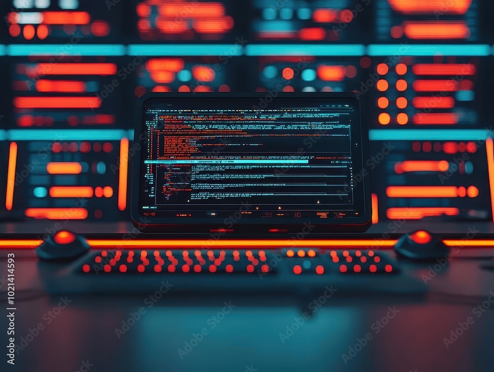Render of a futuristic software engineer's desk with holographic code editors and AI assistants, futuristic coding, high-tech workspace Render of a futuristic software engineer's desk with holographic code editors and AI assistants, futuristic coding, high-tech workspace