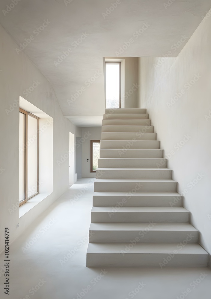 Modern White Concrete Staircase in Minimalist Interior Design Modern White Concrete Staircase in Minimalist Interior Design
