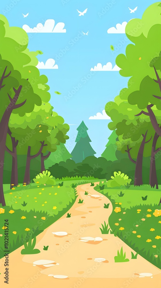 Obraz premium Green Forest Path With Wind Blowing Leaves