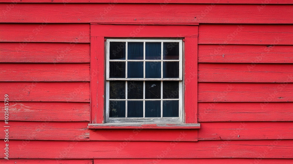 Closeup of window on a striking red clapboard building Closeup of window on a striking red clapboard building