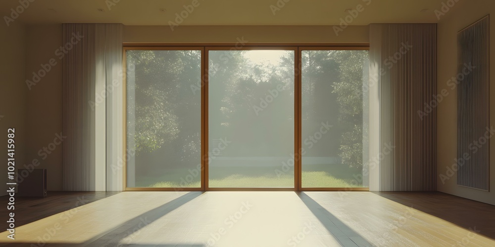 Obraz premium Large Window With Sheer Curtains And Sunlight Streaming In