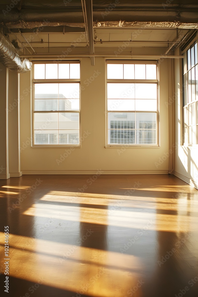 Empty Room with Large Windows and Sunlight Streaming In Empty Room with Large Windows and Sunlight Streaming In