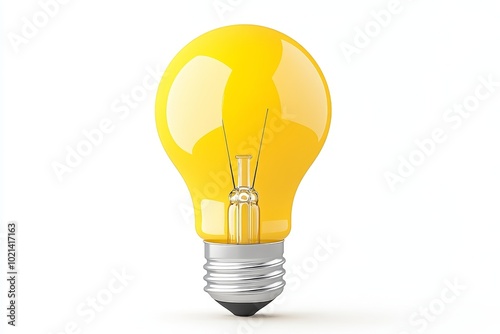 Glowing Yellow Light Bulb Isolated on White Background - Concept of inspiration, creativity, innovation, knowledge, and energy.