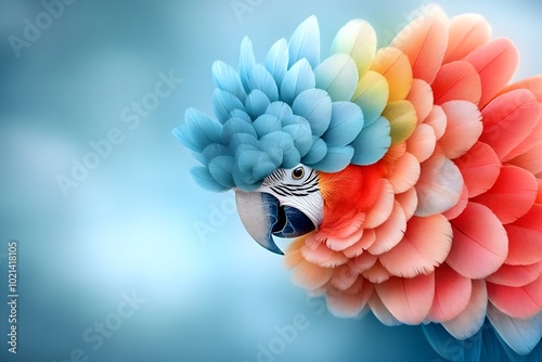 Captivating Parrot s Vivid Feather Display Against Placid Azure Background Captured in DSLR Clarity and Precision  The parrot s feathers are a symphony of vibrant sapphire radiant vermilion photo